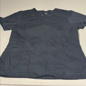 Cherokee Workwear Medium Gray Short Sleeve V Neck Double Pocket Scrub Top